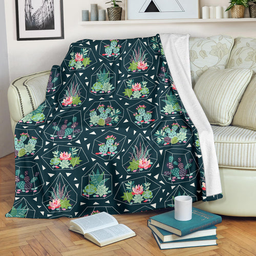 Cactus Glass Terrarium Pattern Premium Blanket