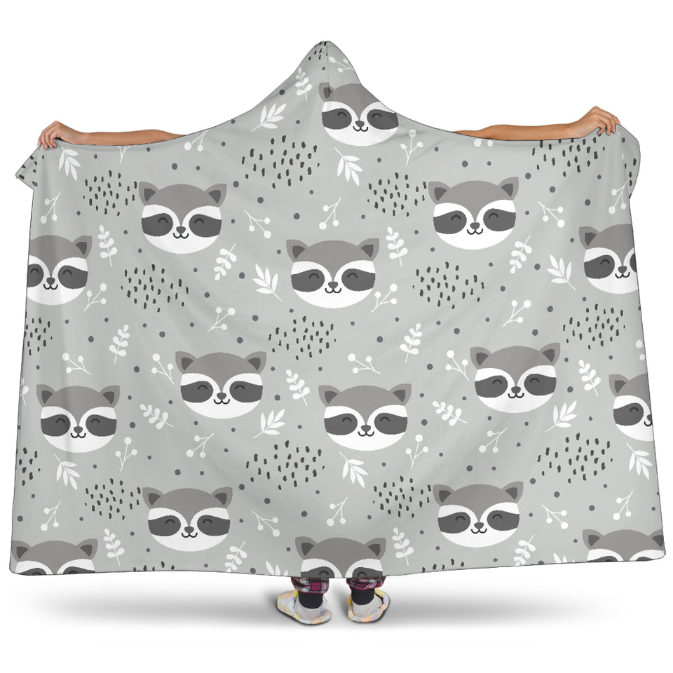 Cute Raccoons Leaves Dot Hooded Blanket