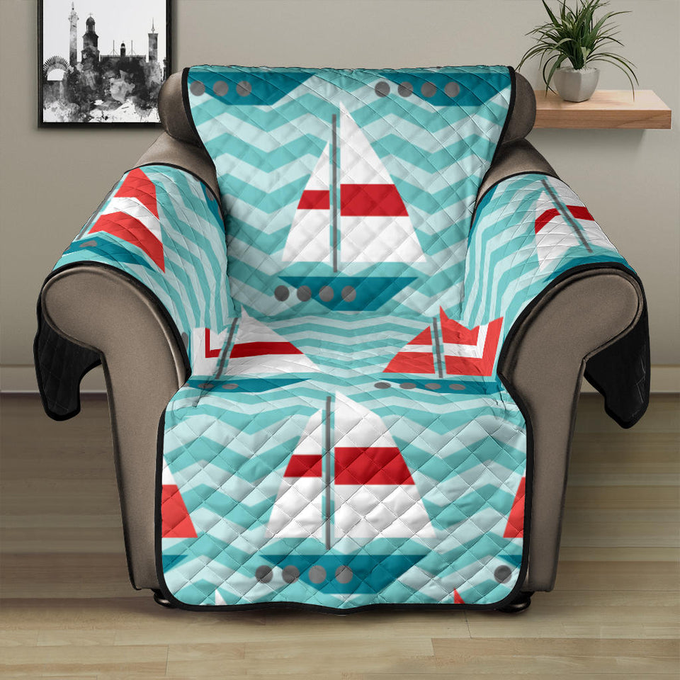 Red White sailboat wave background Recliner Cover Protector