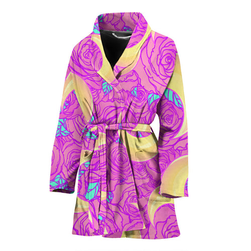 Moon Pink Rose Background Women'S Bathrobe
