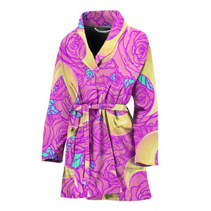 Moon Pink Rose Background Women'S Bathrobe