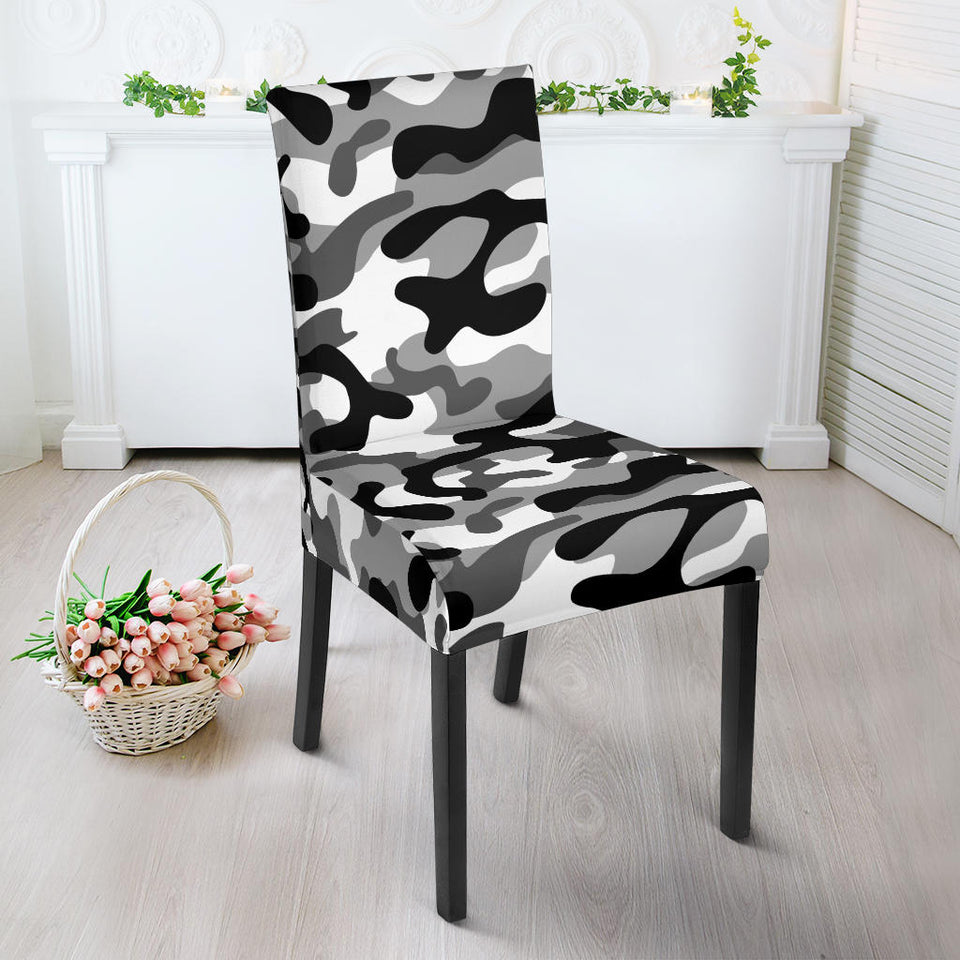 Black White Camo Camouflage Pattern Dining Chair Slipcover