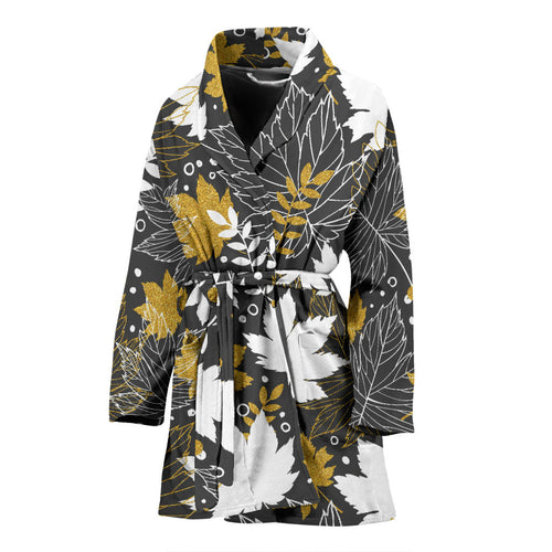Beautiful Gold Autumn Maple Leaf Pattern Women'S Bathrobe