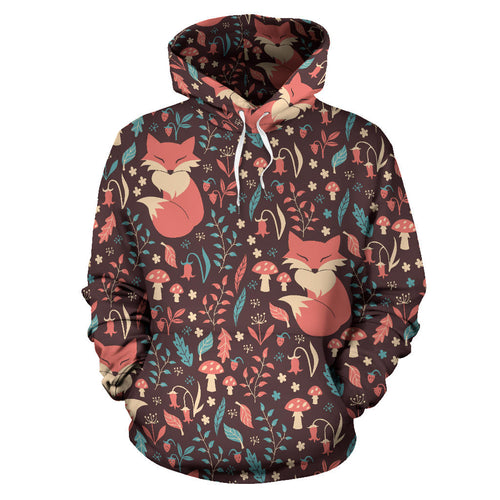 Fox Leaves Mushroom Pattern Men Women Pullover Hoodie
