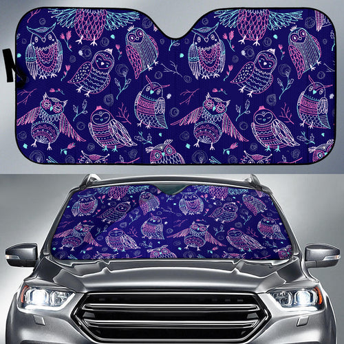 Cute Owls Pattern Boho Style Ornament Car Sun Shade