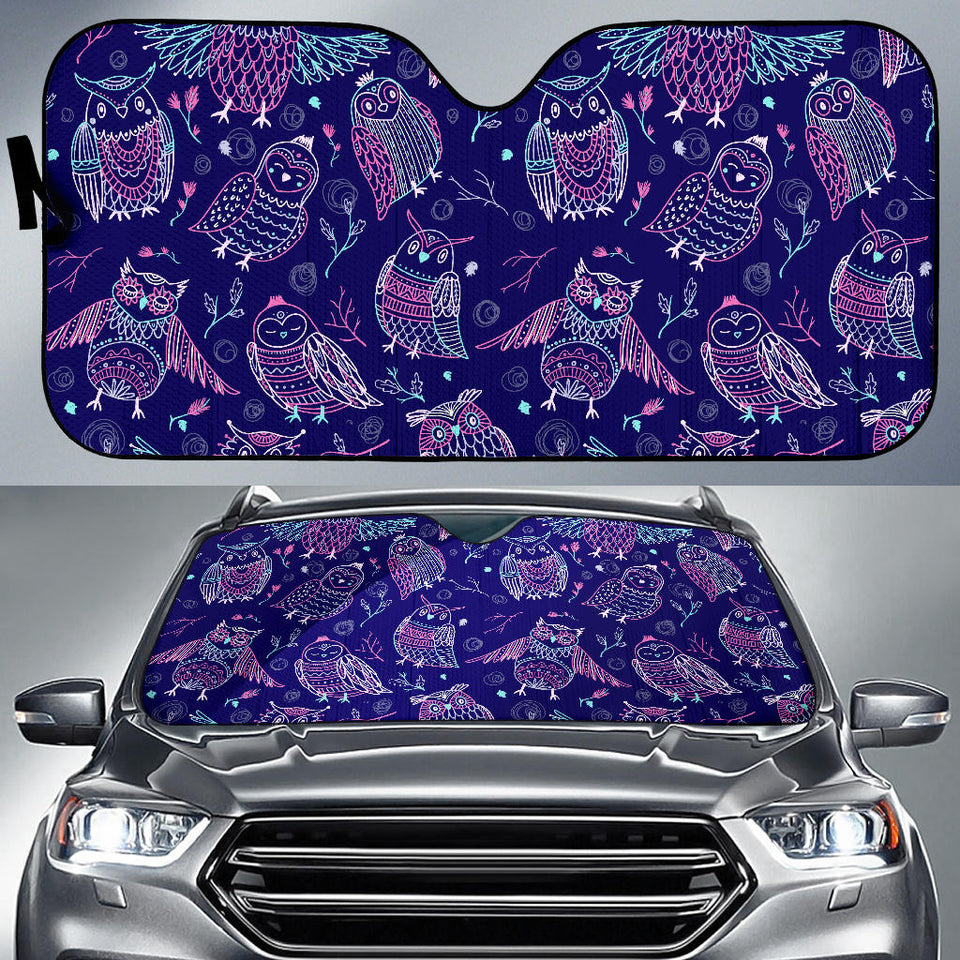 Cute Owls Pattern Boho Style Ornament Car Sun Shade