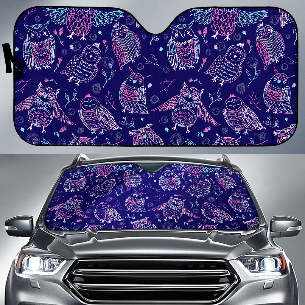 Cute Owls Pattern Boho Style Ornament Car Sun Shade