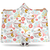 Maneki Neko Lucky Cat Fan Sakura Hooded Blanket