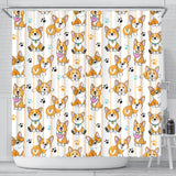 Cute Dog Corgi Striped Background Pattern Shower Curtain Fulfilled In US