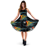 Bowling Balls Flame Pattern Sleeveless Midi Dress