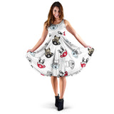 French Bulldog Cup Paw Pattern Sleeveless Midi Dress