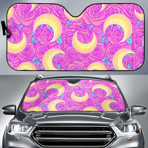 Moon Pink Rose Background Car Sun Shade