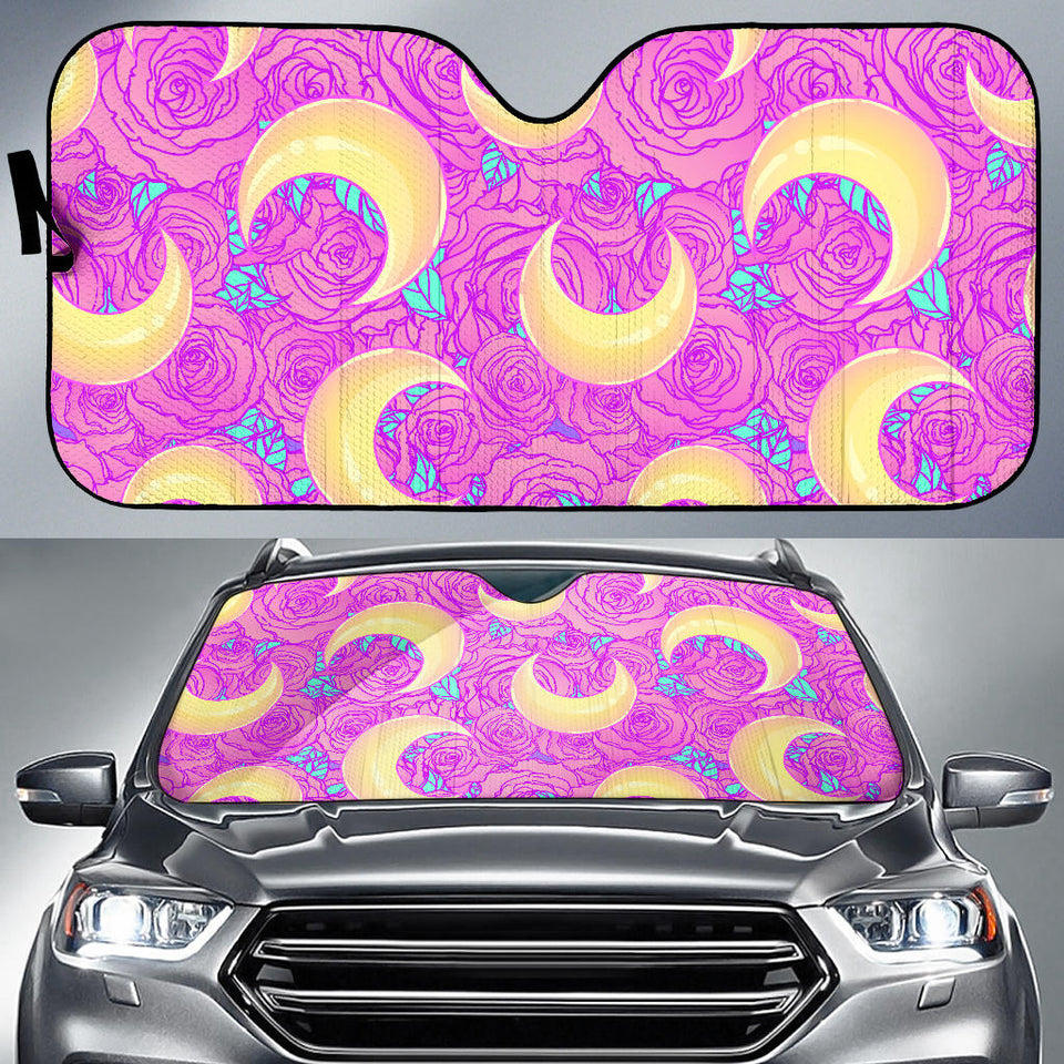 Moon Pink Rose Background Car Sun Shade