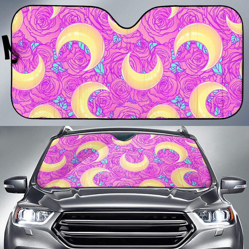 Moon Pink Rose Background Car Sun Shade