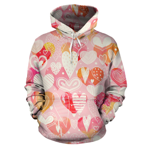 Hand Drawn Heart Design Pattern Men Women Pullover Hoodie