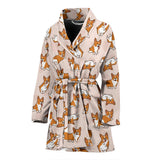 Cute Corgis Pattern Pink Background Women'S Bathrobe