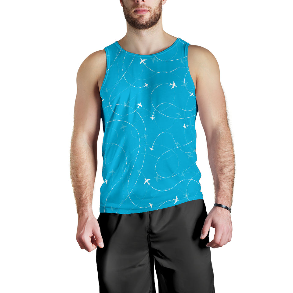 Airplane destinations blue background Men Tank Top
