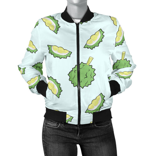 Durian Pattern Blue Background Women'S Bomber Jacket