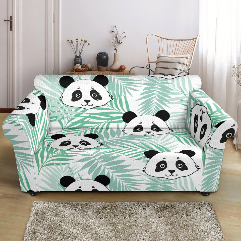 Panda Pattern Tropical Leaves Background Loveseat Couch Slipcover