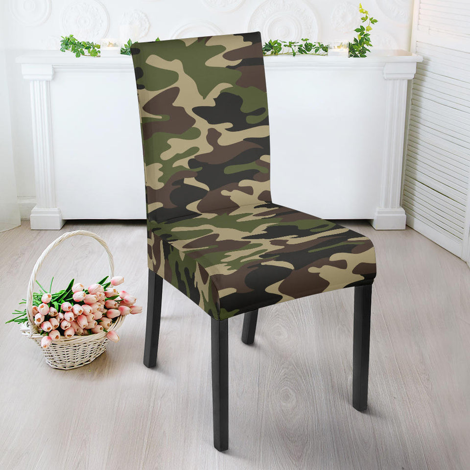 Dark Green Camo Camouflage Pattern Dining Chair Slipcover