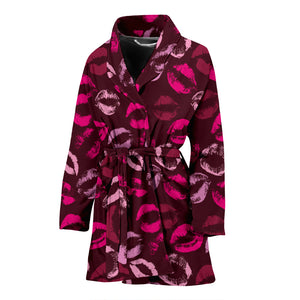 Lips Pattern Print Design 03 Women's Bathrobe