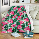 Watermelons Tropical Palm Leaves Pattern Premium Blanket