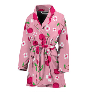 Cherry Flower Pattern Pink Background Women'S Bathrobe