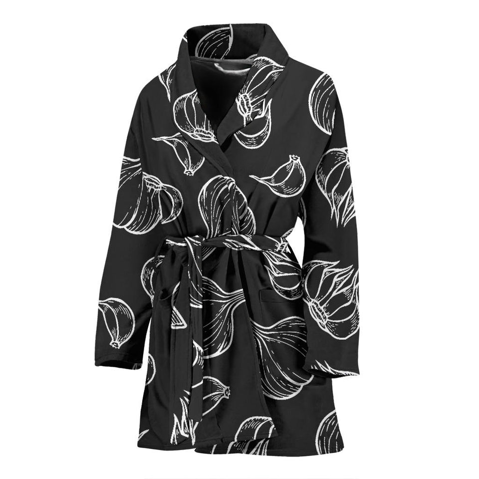 Garlic Pattern Black Background Women'S Bathrobe