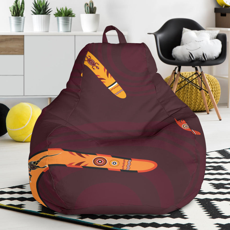 Boomerang Australian Aboriginal Ornament Circle Black Background Bean Bag Cover