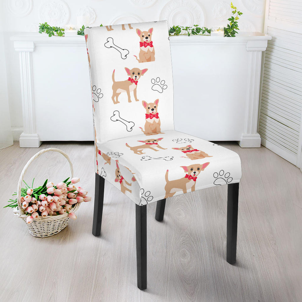 Chihuahua Bone Paw Pattern Dining Chair Slipcover
