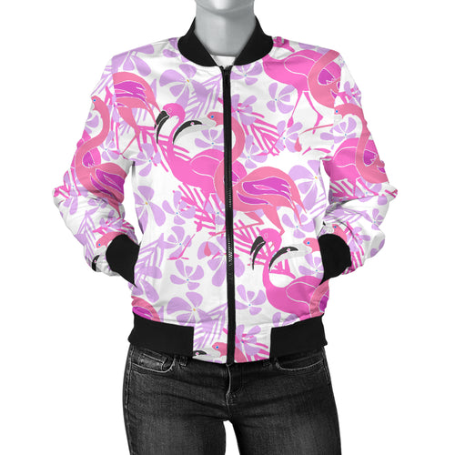 Pink Flamingo Flower Pattern Women'S Bomber Jacket