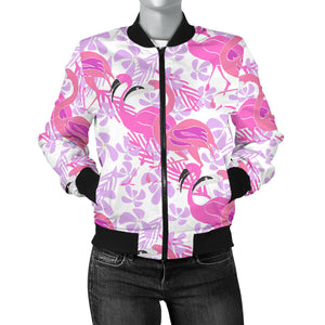 Pink Flamingo Flower Pattern Women'S Bomber Jacket
