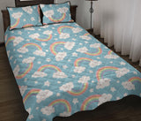 Cute rainbow clound star pattern blue background Quilt Bed Set