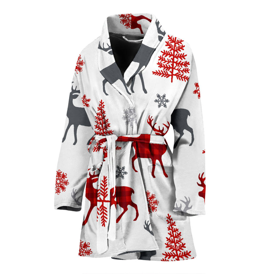 Deer Tree Snowflakes Chrismas Pattern Women'S Bathrobe