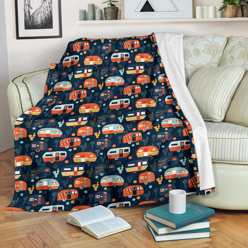 Camper Van Pattern Print Design 05 Premium Blanket