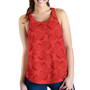 strawberry pattern red background Women Racerback Tank Top