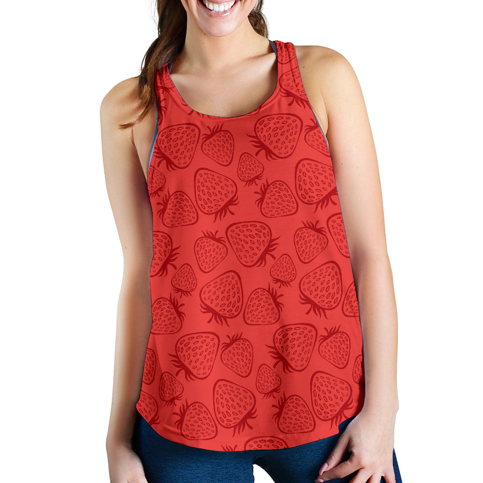 strawberry pattern red background Women Racerback Tank Top