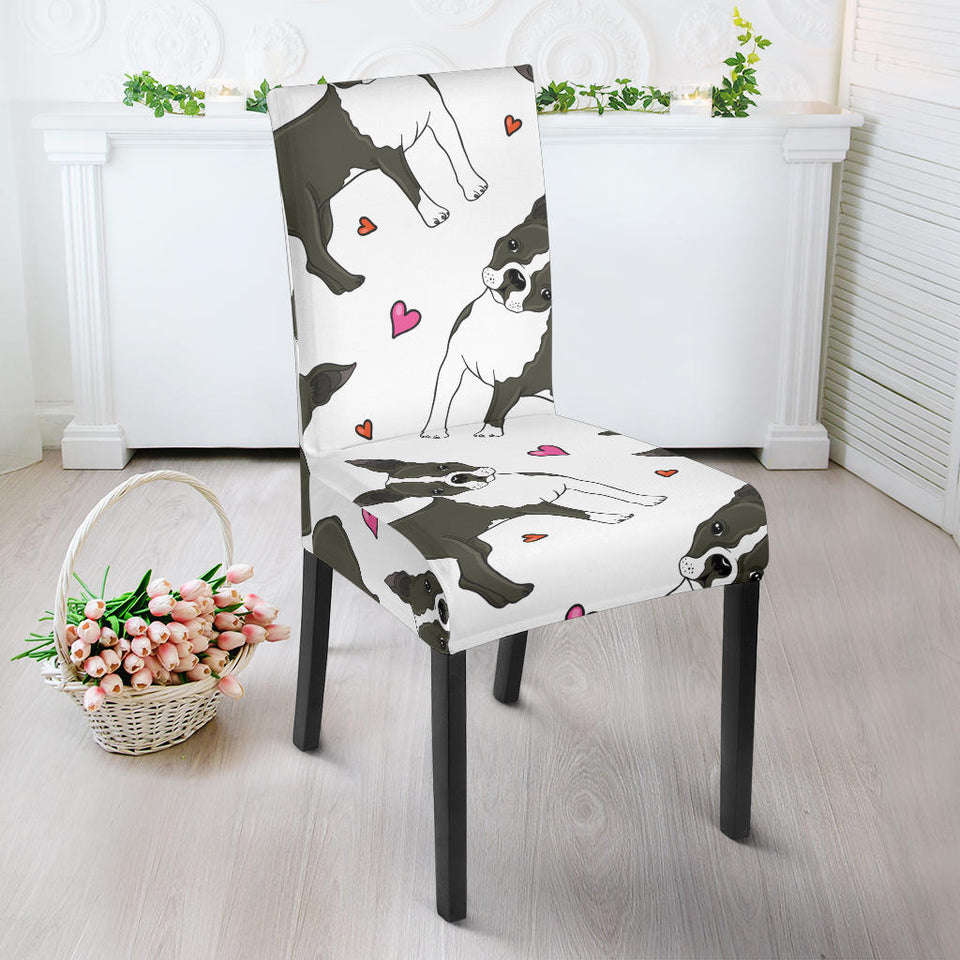 Boston Terrier Dog Hearts Vector Pattern Dining Chair Slipcover
