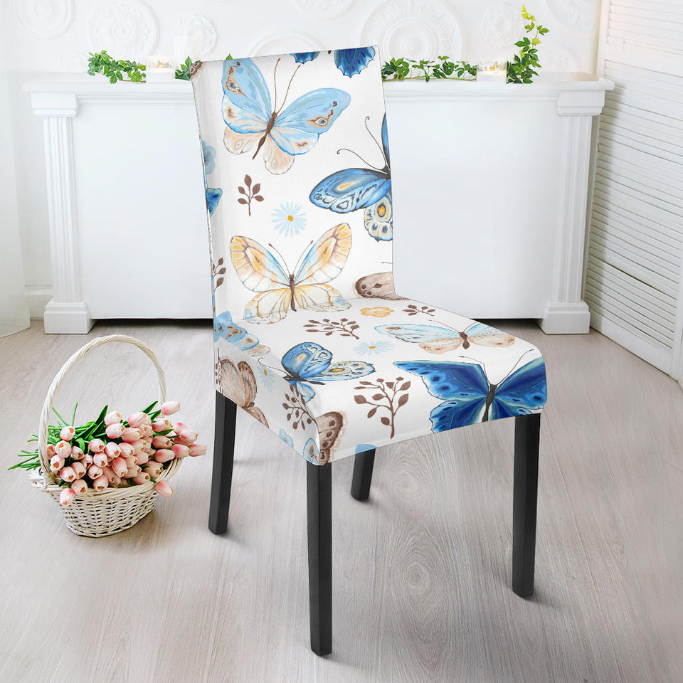 Blue Butterfly Pattern Dining Chair Slipcover