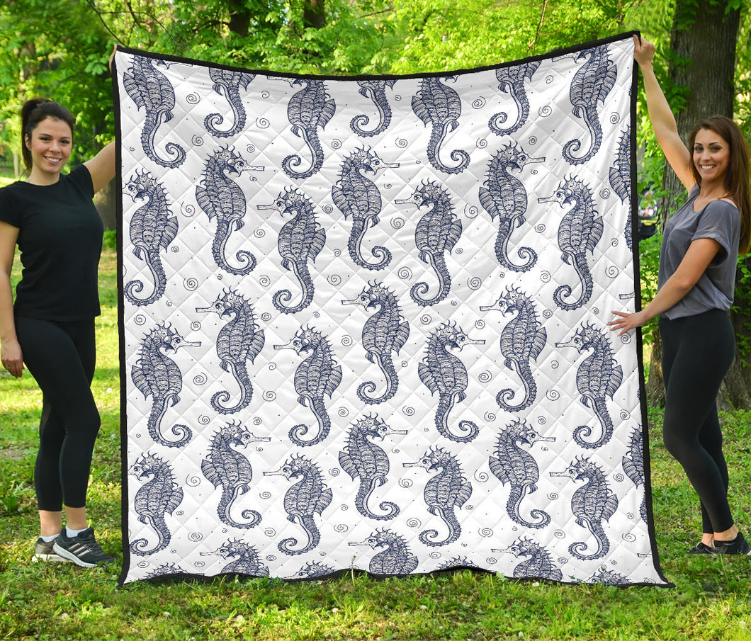 Seahorse Pattern Background Premium Quilt