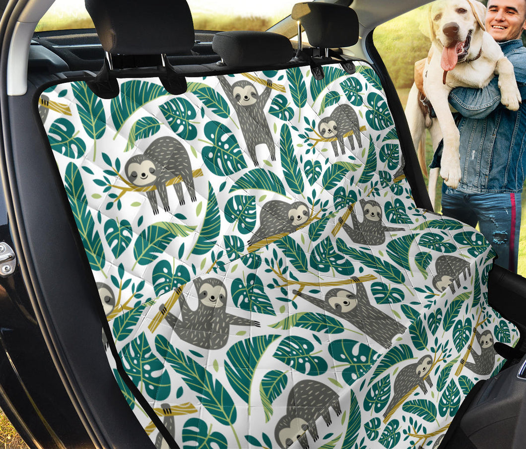Cute Sloths Tropical Palm Leaves White Background Dog Car Seat Covers