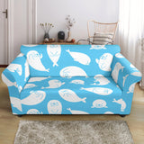 Cute White Sea Lion Seals Pattern Loveseat Couch Slipcover