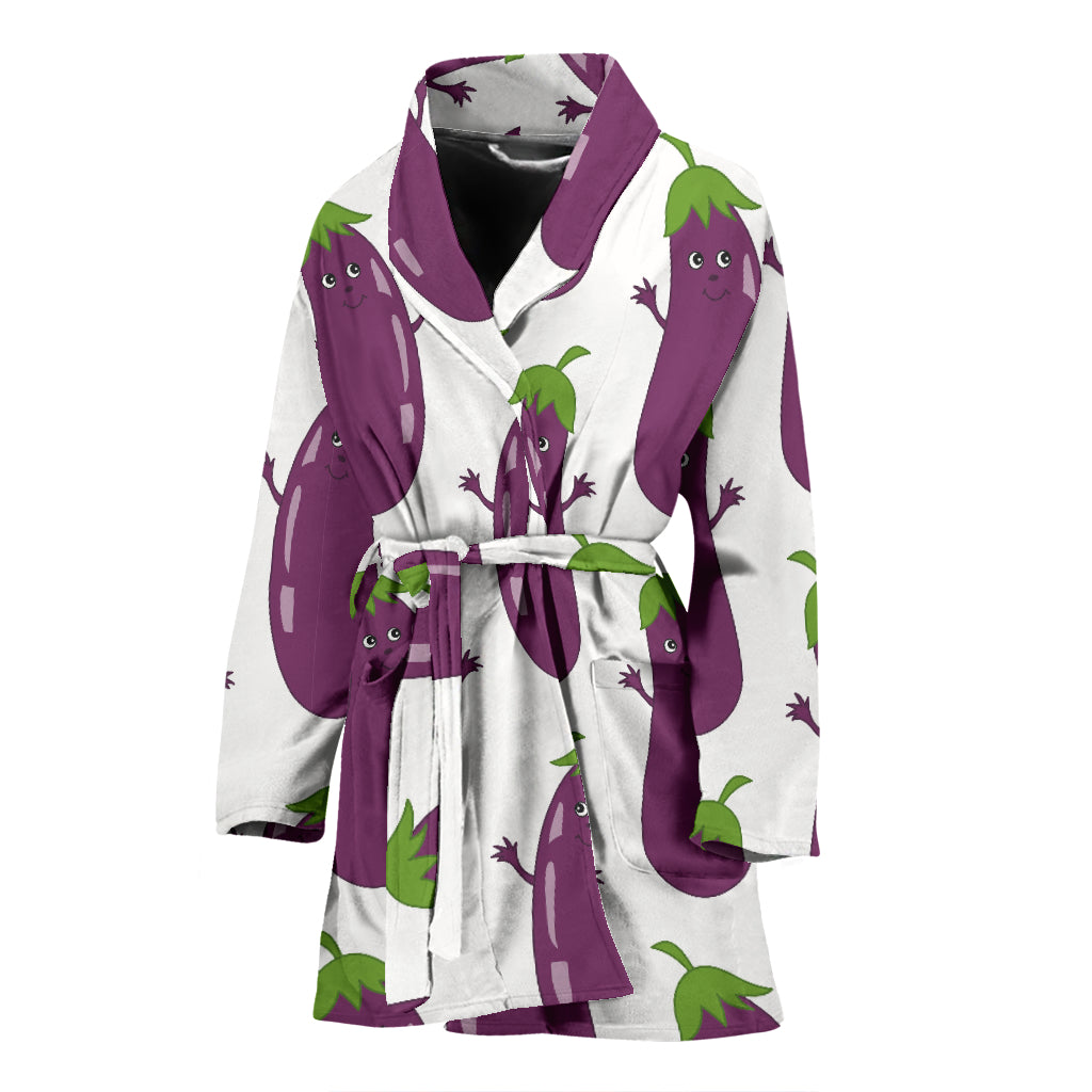 Eggplant Pattern Print Design 01 Women's Bathrobe