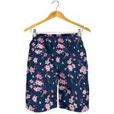 Pink Sakura Cherry Blossom Blue Background Men Shorts