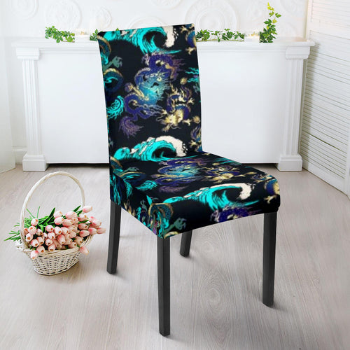 Dragon Sea Wave Pattern Dining Chair Slipcover
