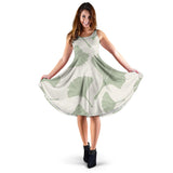 Ginkgo Leaves Pattern Sleeveless Midi Dress