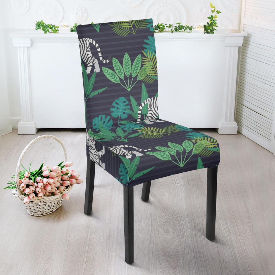 White Bengal Tigers Tropical Plant Dining Chair Slipcover