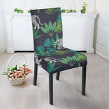White Bengal Tigers Tropical Plant Dining Chair Slipcover