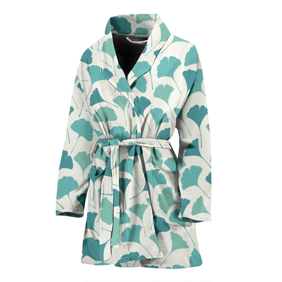 Green Ginkgo Leaves Pattern Women'S Bathrobe