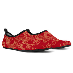 Gold Dragons Red Background Aqua Shoes